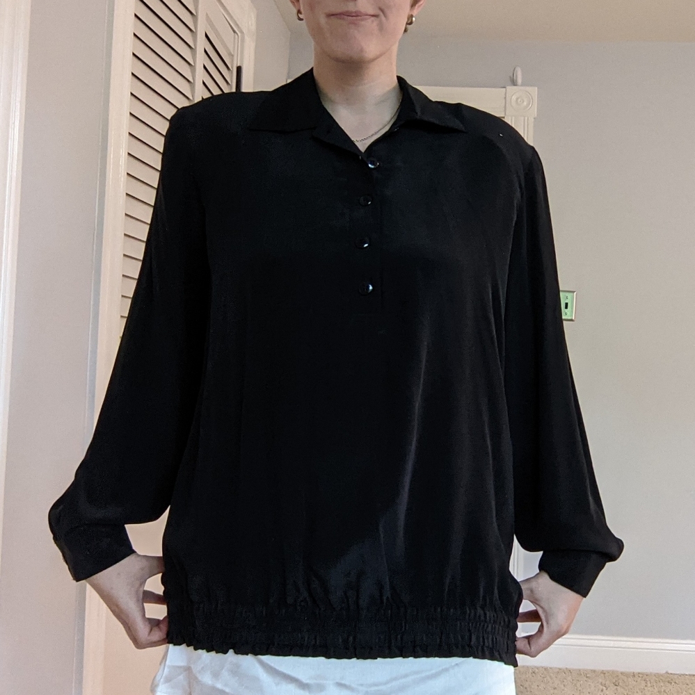 Vintage Diane Gilman black silk shirt nwt